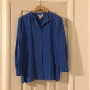 SOLD Blue 100% Silk Sz M Jacobsen's Blouse